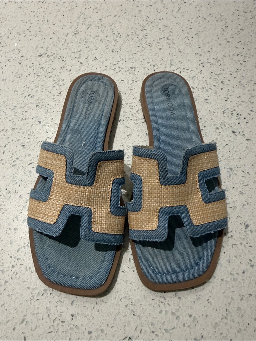 ComfortCraft Women's Denim & Natural Slide Sandals